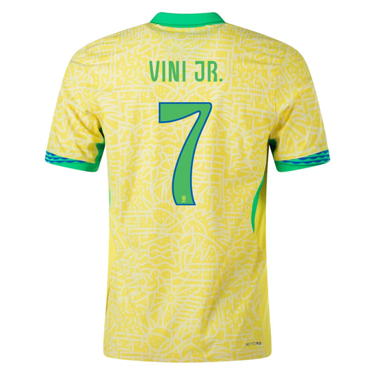 Men's Replica Nike Dri-FIT Vini Jr. Brazil 2024 Stadium Home Jersey