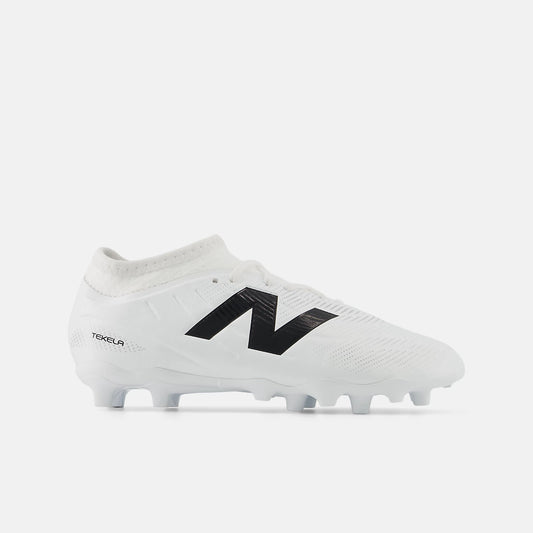 New Balance Junior Tekela V5 Team Low FG Firm Ground Soccer Cleat - White/Black/Silver