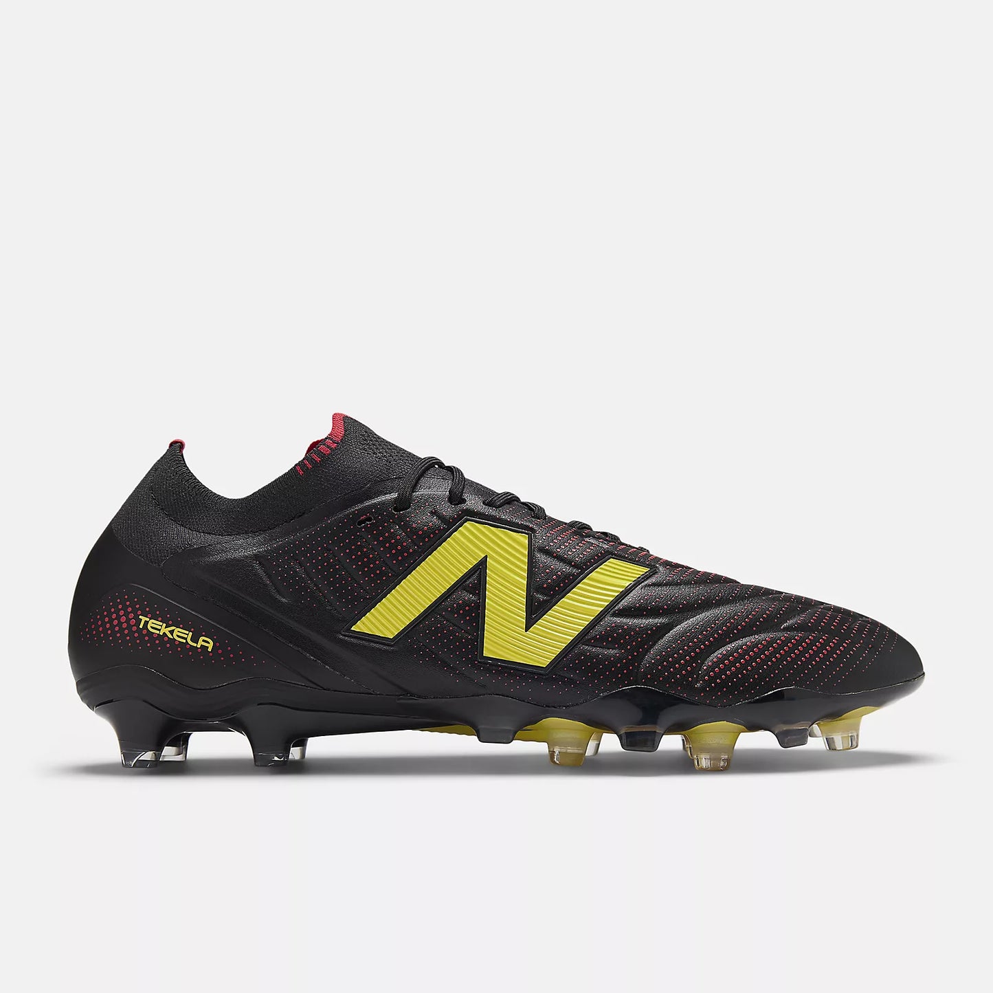 New Balance Tekela Low Laced V5 FG Firm Ground Soccer Cleat - Black/Punch Yellow/Fire Cracker