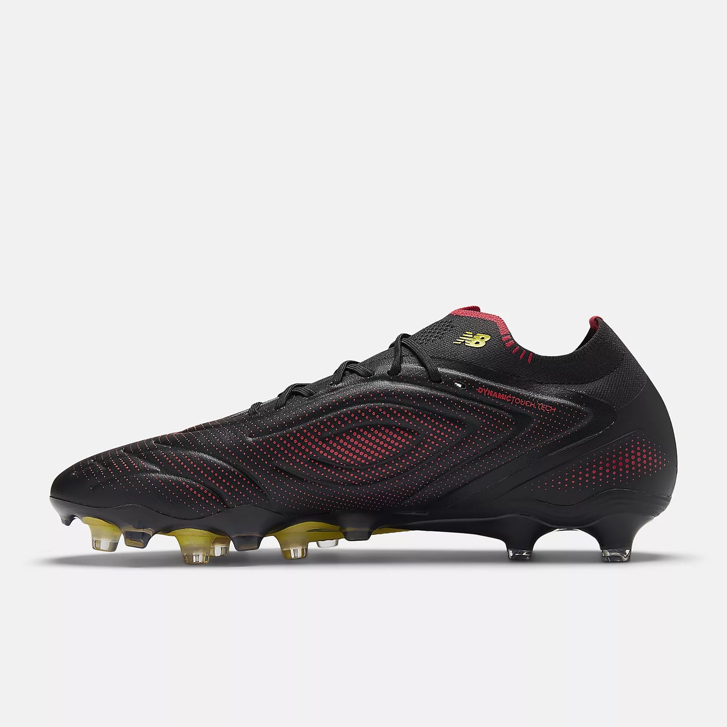 New Balance Tekela Low Laced V5 FG Firm Ground Soccer Cleat - Black/Punch Yellow/Fire Cracker