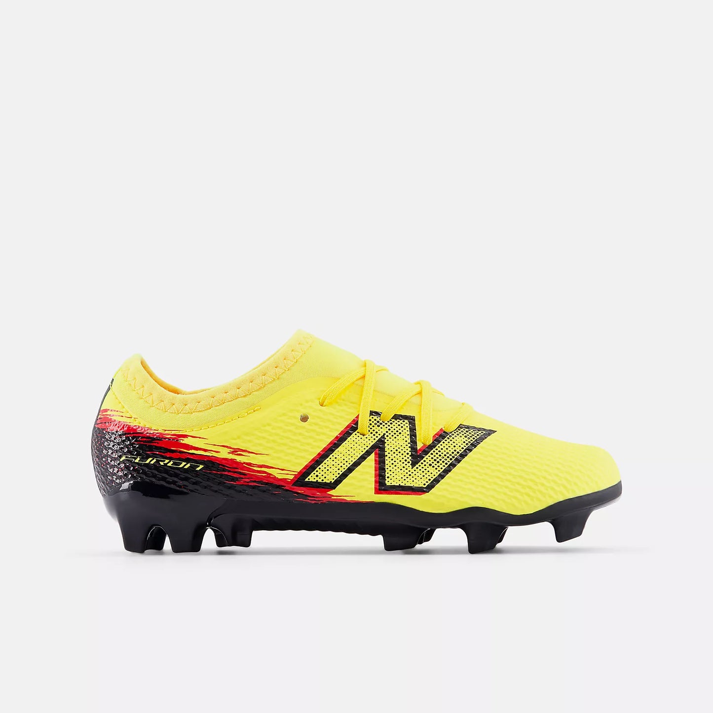 New Balance Junior Furon V8 Team FG Firm Ground Soccer Cleat - Punch Yellow/Black/Fire Cracker