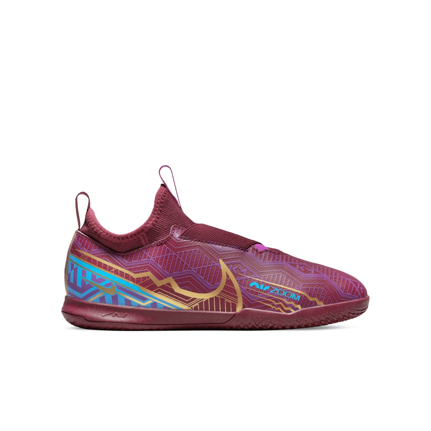 Nike Junior Zoom Mercurial Vapor 15 KM Academy IC Indoor Soccer Shoe - Dark Beetroot/Vivid Gold